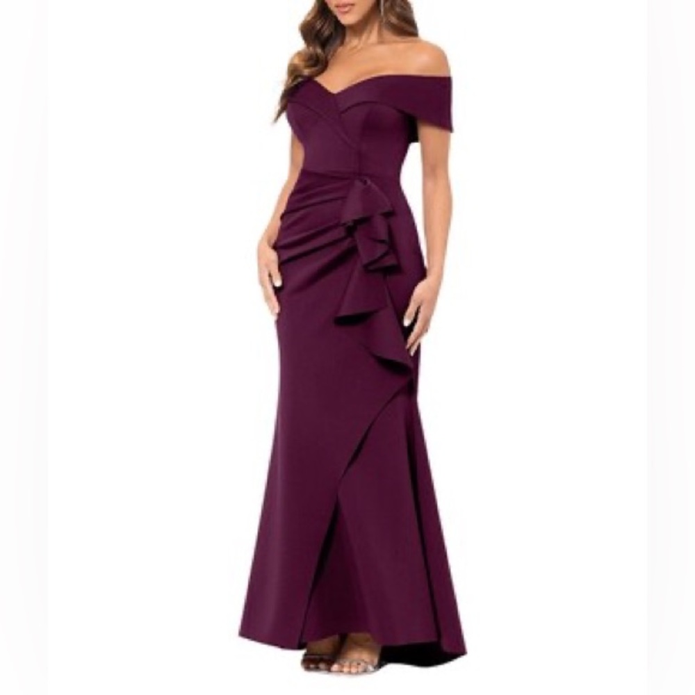 Xscape EVENINGS "PATTI" OFF THE SHOULDER SCUBA CREPE DRESS
